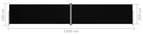 Σκίαστρο Πλαϊνό Συρόμενο Βεράντας Μαύρο 220 x 1200 εκ. - Μαύρο