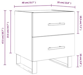 Κομοδίνα 2 τεμ. Γυαλ. Λευκό 40x35x47,5 εκ. Επεξεργασμένο Ξύλο - Λευκό