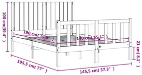 Πλαίσιο Κρεβατιού με Κεφαλάρι Μαύρο 140x190 εκ. Μασίφ Ξύλο - Μαύρο