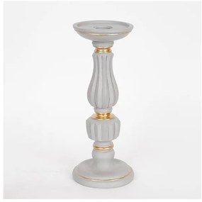 Κηροπήγιο Πολυρεσίν Γκρι-Χρυσό 10x10x25 Cm 752-26043 Estheti-752-26043-Γκρι 752-26043