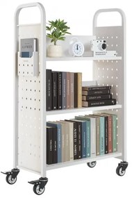 VEVOR 3-Tier Rolling Book Cart Single Sided L-Shaped Shelves Book Truck in White