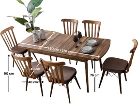 Extendable Dining Table &amp; Chairs Set (7 Pieces) Fergana - Brown Brown