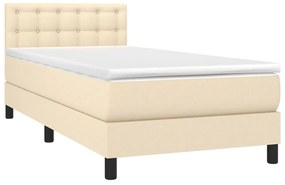 vidaXL Κρεβάτι Boxspring με Στρώμα & LED Κρεμ 90x200 εκ. Υφασμάτινο