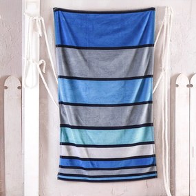 Πετσέτα Θαλάσσης Βελουτέ Cabana Blue Ρυθμός Θαλάσσης 80x160cm 100% Cotton