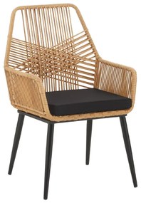 Πολυθρόνα Tanish pakoworld rattan φυσικό-πόδι μαύρο μέταλλο 58x58.5x87εκ