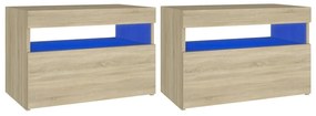 vidaXL Κομοδίνα με LED 2 τεμ. Sonoma Δρυς 60 x 35 x 40 εκ.