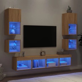 vidaXL Έπιπλα Τοίχου Τηλεόρασης 8 τεμ. LED Sonoma Δρυς από Επεξ. Ξύλο