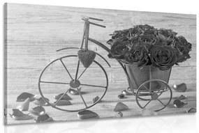 Εικόνα ενός ποδηλάτου γεμάτου τριαντάφυλλα σε μαύρο & άσπρο - 120x80