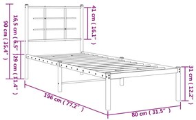 Πλαίσιο Κρεβατιού με Κεφαλάρι Λευκό 75 x 190 εκ. Μεταλλικό - Λευκό