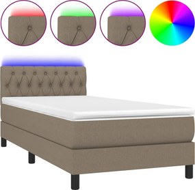 vidaXL Κρεβάτι Boxspring με Στρώμα &amp; LED Taupe 100x200 εκ. Υφασμάτινο