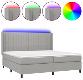 Κρεβάτι Boxspring με Στρώμα &amp; LED Αν.Γκρι 200x200εκ. Υφασμάτινο - Γκρι