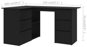 Γραφείο Γωνιακό Μαύρο 145 x 100 x 76 εκ. από Επεξ. Ξύλο - Μαύρο