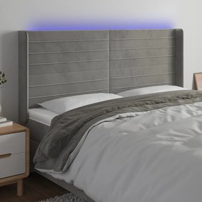 Κεφαλάρι Κρεβατιού LED Ανοιχτό Γκρι 203x16x118/128εκ. Βελούδινο 3124254