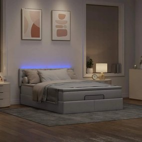 vidaXL Οθωμανικό κρεβάτι με στρώμα &amp; LEDs τεφρόχρουν χρώμα Ύφασμα
