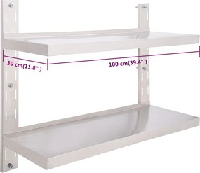 vidaXL Ράφι Τοίχου 2 Επιπέδων 100 x 30 εκ. από Ανοξείδωτο Ατσάλι