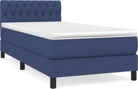 vidaXL Κρεβάτι Boxspring με Στρώμα Μπλε 90x200 εκ.Υφασμάτινο