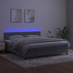 vidaXL Κρεβάτι Boxspring με Στρώμα &amp; LED Αν.Γκρι 160x200 εκ. Βελούδινο