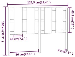 Κεφαλάρι Κρεβατιού Μαύρο 125,5 x 4 x 100 εκ. Μασίφ Ξύλο Πεύκου - Μαύρο