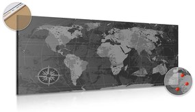 Εικόνα ενός ρουστίκ παγκόσμιου χάρτη από φελλό σε ασπρόμαυρο - 100x50  wooden