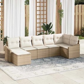 vidaXL Σετ κεντρικής τραπεζαρίας 7 τεμαχίων από poly rattan με μαξιλάρια σε μπεζ χρώμα