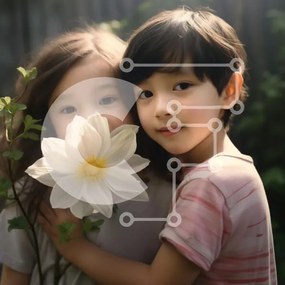 Intra Συλλεκτικό Ξύλινο Παζλ Plywood 4mm - Παιδιά που χαμογελούν με το λουλούδι Σε Ξύλινο Κουτί - Διαστάσεις Puzzle: 10x10 cm – 25 κομμάτια