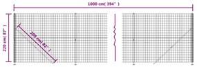 vidaXL Συρματόπλεγμα Περίφραξης Ανθρακί 2,2x10 μ. με Βάσεις Φλάντζα