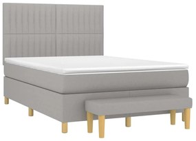 vidaXL Κρεβάτι Boxspring με Στρώμα Ανοιχτό Γκρι 140x190 εκ. Υφασμάτινο