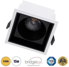 Χωνευτό Σποτ Downlight LED TrimLess 15W Λευκό-Μαύρο Θερμό 2700K PLUTO-B 60277 Globostar-60277-Λευκό 60277