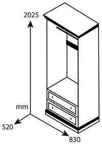Ντουλάπα ρούχων δίφυλλη Mozart χρώμα καρυδί 83x52x202,5εκ 83x52x202.5 εκ.