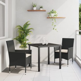vidaXL Σετ Γκαρντεν 3 Τεμαχίων με Μαξιλάρια Μαύρο Πολυ Ράτταν