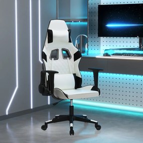 vidaXL Καρέκλα Gaming Μασάζ Λευκό/Μαύρο από Συνθετικό Δέρμα