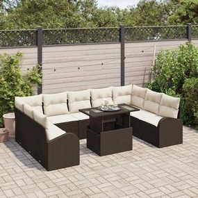 vidaXL Σετ Καναπέ Κήπου με μαξιλάρι 10 pcs Καφέ Πολυ ράταν