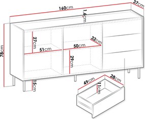 Μπουφές Tewos 3SZ - 160.00Χ37.00Χ78.00cm