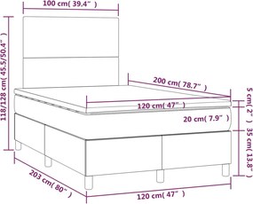 vidaXL Κρεβάτι Boxspring με Στρώμα Σκούρο Καφέ 120x200 εκ. Υφασμάτινο