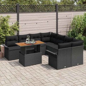vidaXL Σετ Καναπέ Κήπου με αποθήκευση 9 pcs Μαύρο Πολυ ράταν