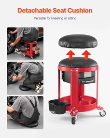 VEVOR Rolling Mechanic Stool Garage Seat 300 lbs Load with Wheels &amp; Storage