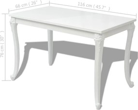 vidaXL Τραπεζαρία Γυαλιστερή Λευκή 116 x 66 x 76 εκ.