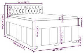 Κρεβάτι Boxspring με Στρώμα Σκούρο Γκρι 140x190 εκ. Υφασμάτινο - Γκρι