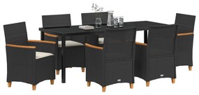 vidaXL Σετ Δειπνου Κήπου 7 Τεμαχίων  με Μαξιλάρια Μαύρο Πολυ Ρατάν