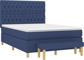 vidaXL Κρεβάτι Boxspring με Στρώμα Μπλε 140x190 εκ. Υφασμάτινο