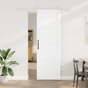vidaXL Πόρτα Συρόμενη με Εξαρτήματα Λευκή 78 x 232 εκ. Συμπαγές Ξύλο Πεύκου