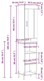 Ντουλάπι Γυαλ. Λευκό 34,5 x 34 x 180 εκ. από Επεξεργασμένο Ξύλο - Λευκό