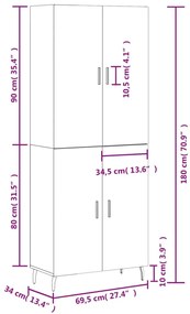 Ντουλάπι Γκρι Sonoma 69,5 x 34 x 180 εκ. Επεξεργασμένο Ξύλο - Γκρι