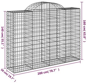 Συρματοκιβώτια Τοξωτά 8 τεμ. 200x50x140/160 εκ. Γαλβαν. Ατσάλι - Ασήμι