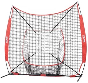 VEVOR 7x7 ft Baseball Softball Practice Net, Portable Baseball Training Net for Hitting Catching Pitching, Backstop Equipment with Bow Frame, Carry Bag, Strike Zone, 12 Balls, Tee, and Ball Collector