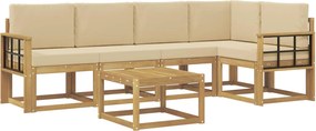 vidaXL Σειρά Καναπέ Εξωτερικού με μαξιλάρι 6 pcs Λευκό και Μπεζ