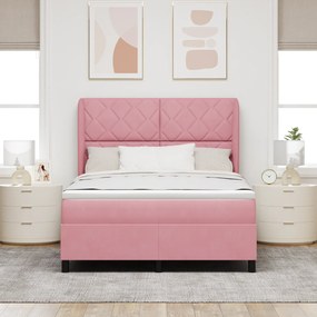 vidaXL Κρεβάτι Box Spring με Στρώμα  Ροζ 140x190 εκ. Βελούδο
