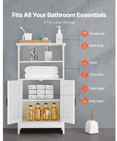 VEVOR Wooden Bathroom Floor Cabinet Storage with Adjustable Shelf 2 Doors White