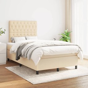 vidaXL Κρεβάτι Boxspring με Στρώμα Κρεμ 120x200 εκ. Υφασμάτινο