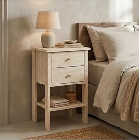 Κομοδίνο με δύο συρτάρια σε τραβερτίνη 40x35x70 cm - Πάγος